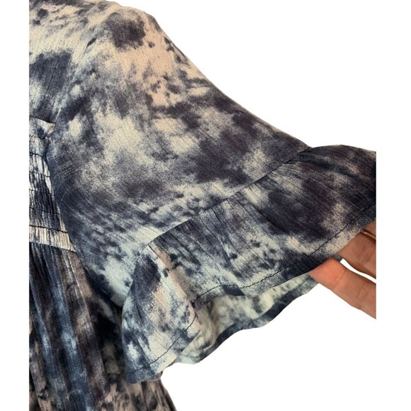 Hudson Gray Short Sleeve Drop Waist Tiered Dress Ruffle Hem Blue Tie Dye Small - Picture 6 of 16